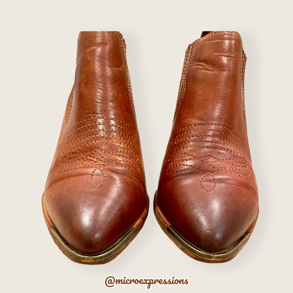 Frye Faye Shootie Cognac Leather Western Southern Embroidered Cowboy Heel Bootie - Picture 6 of 11